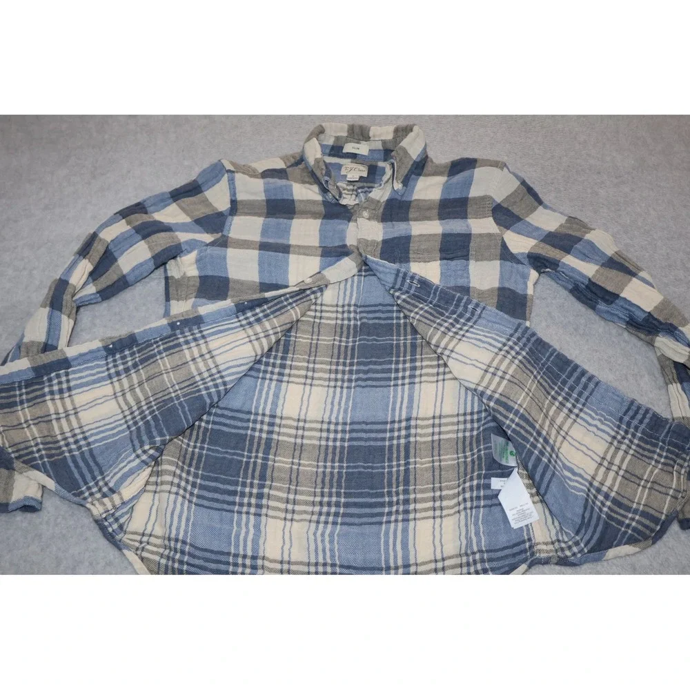 J.Crew Lined Shirt Mens Small Blue Plaid Slim Fit Long Sleeve Cotton Button Down